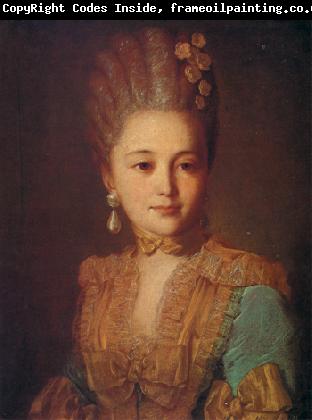 Fedor Rokotov Portrait of an Unknown Woman in a Blue Dress with Yellow Trimmings